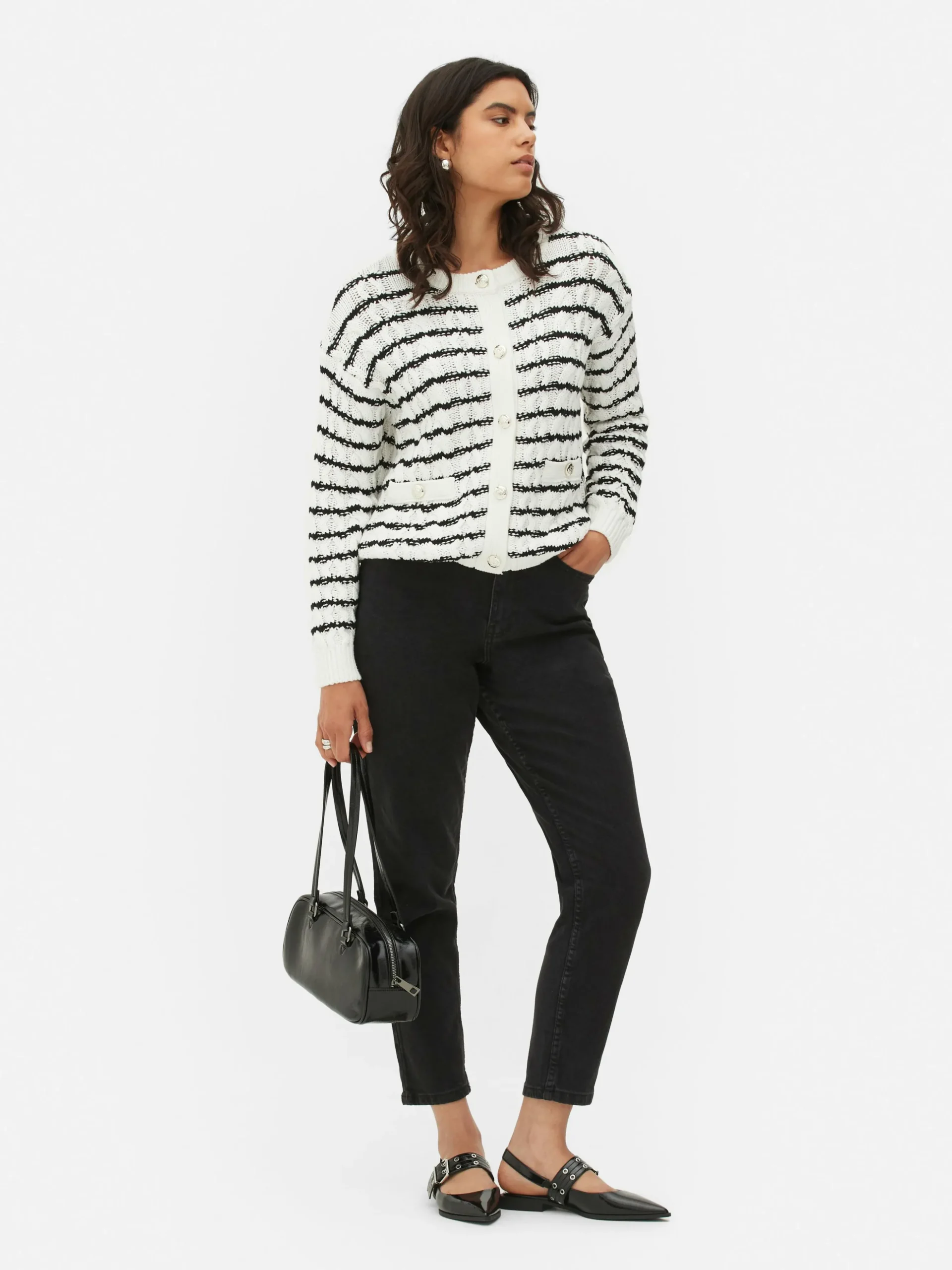 Cárdigan De Punto De Ochos A Rayas