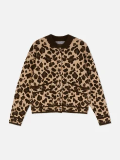 Cárdigan Tipo Bómber Con Estampado De Leopardo