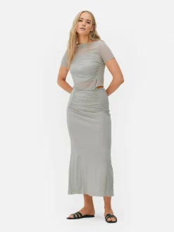 Falda Midi Con Superposición De Malla Combinable