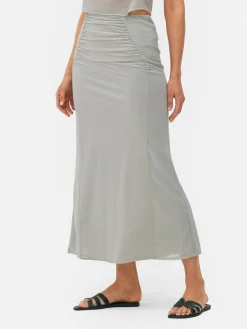 Falda Midi Con Superposición De Malla Combinable