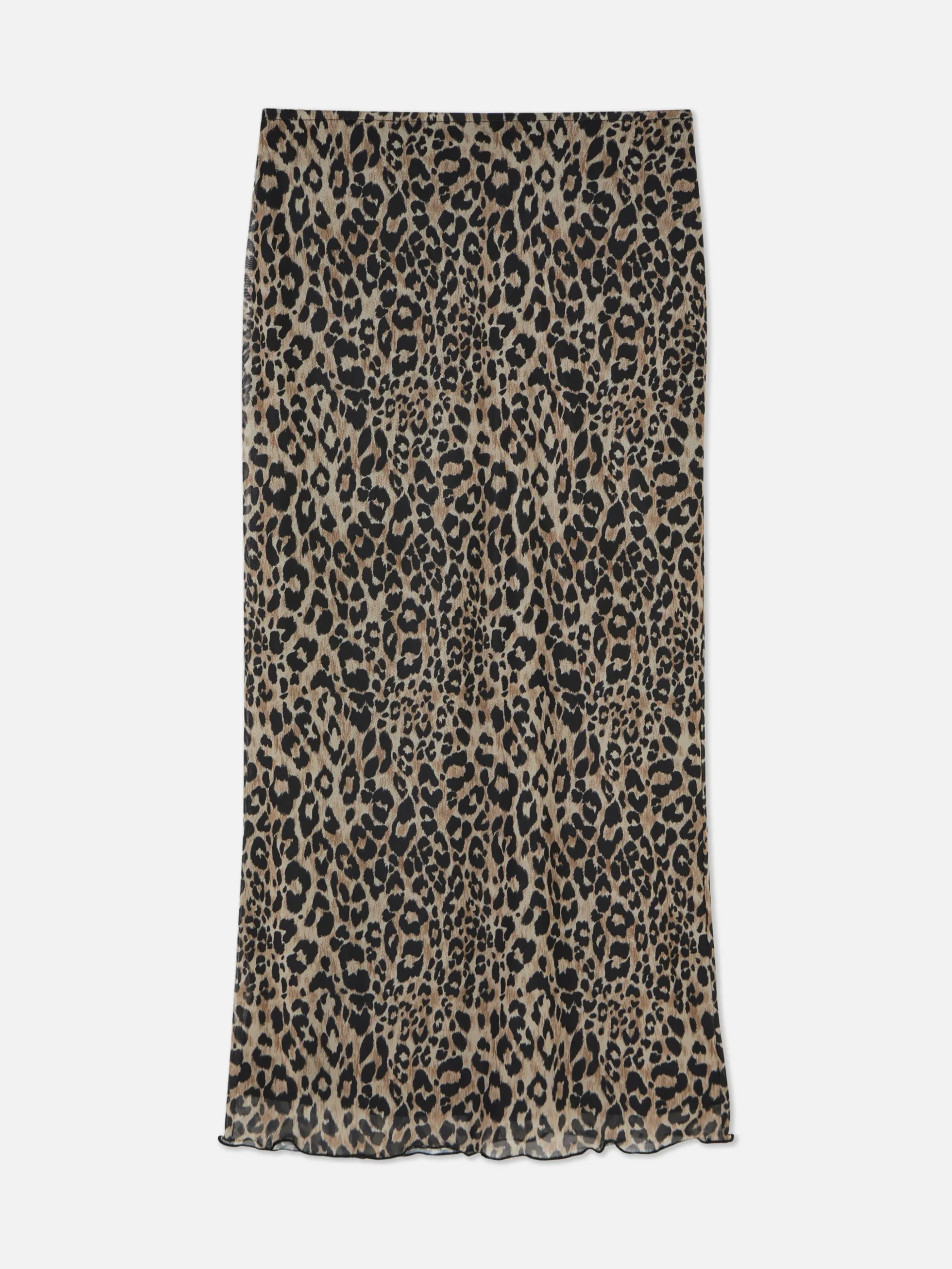 Falda Midi De Leopardo Con Superposición De Malla