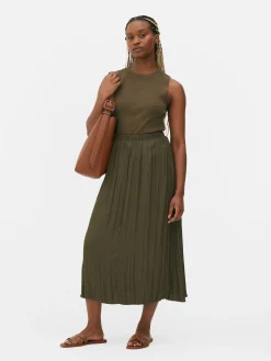 Falda Midi Plisada De Satén