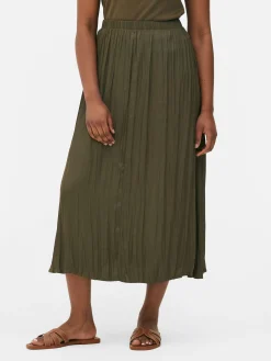 Falda Midi Plisada De Satén