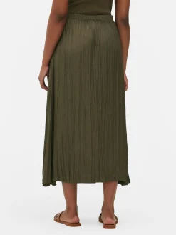 Falda Midi Plisada De Satén