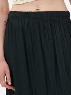 Falda Midi Plisada De Satén