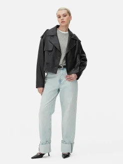 Gabardina De Piel Sintética Corta