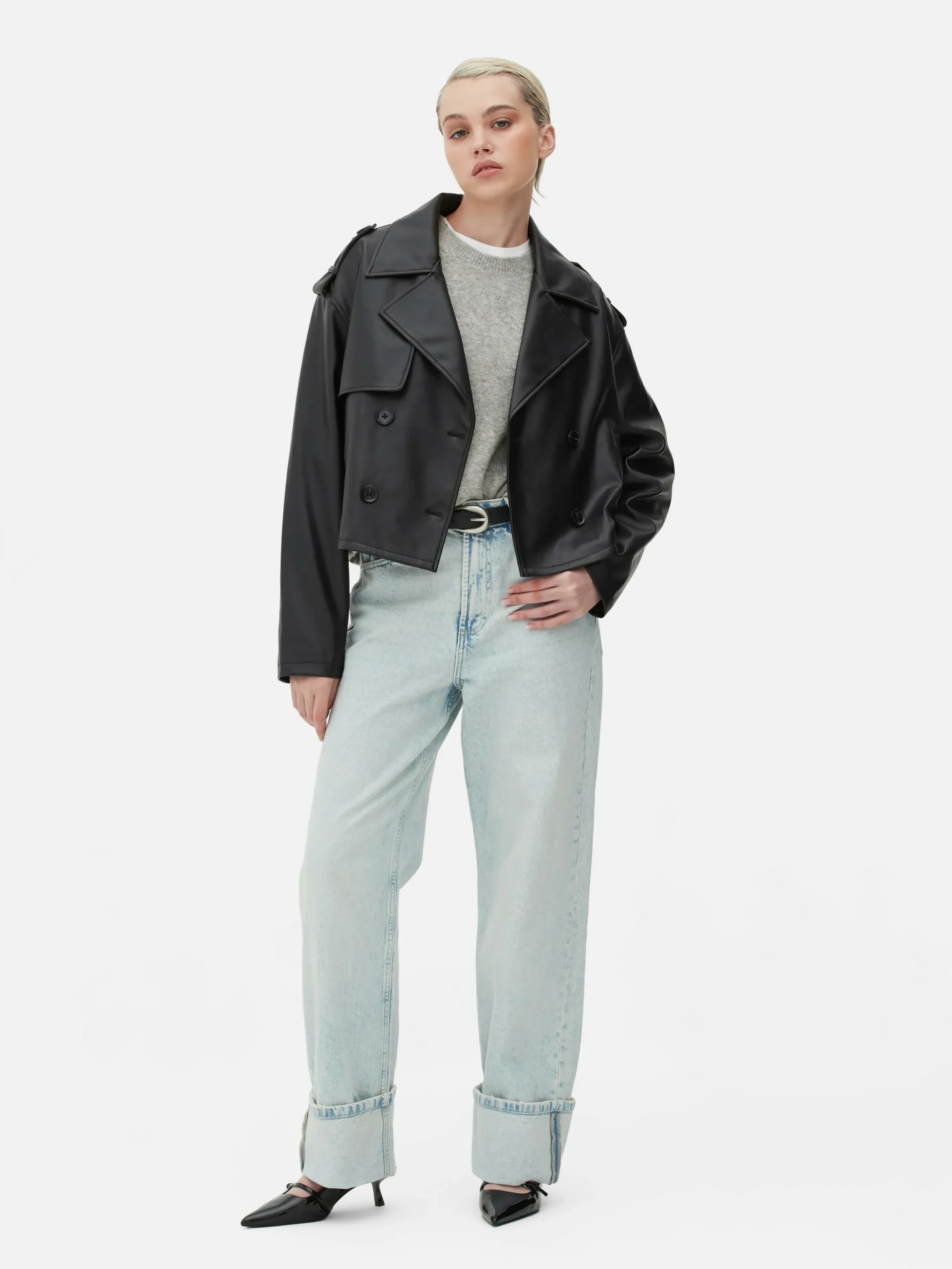 Gabardina De Piel Sintética Corta