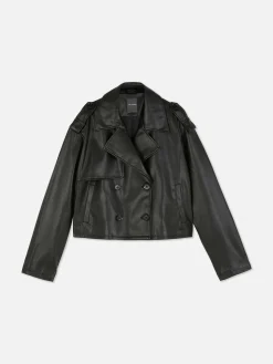 Gabardina De Piel Sintética Corta