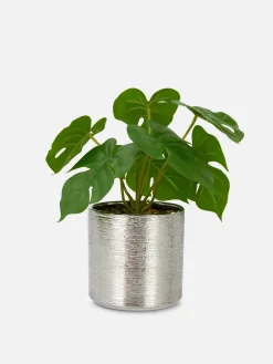 Helecho Artificial En Maceta Plateada