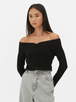 Jersey Acanalado Con Escote Barco