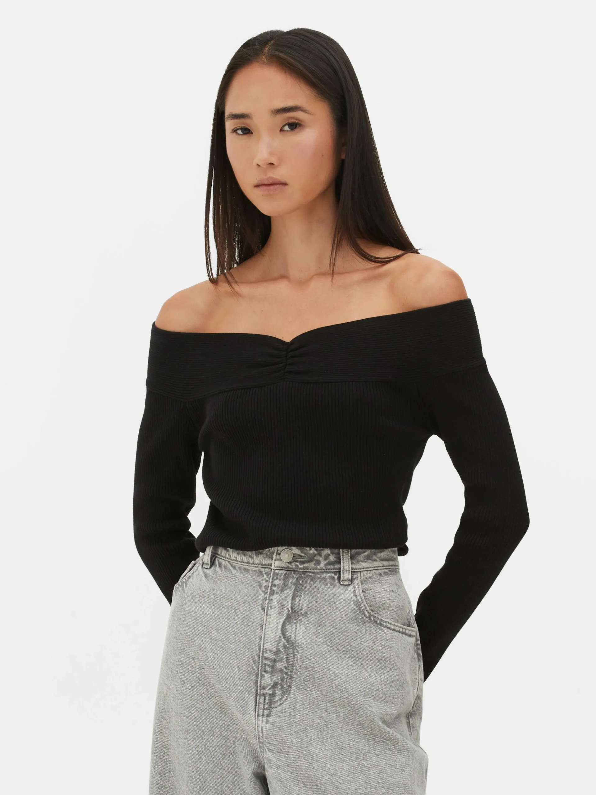 Jersey Acanalado Con Escote Barco