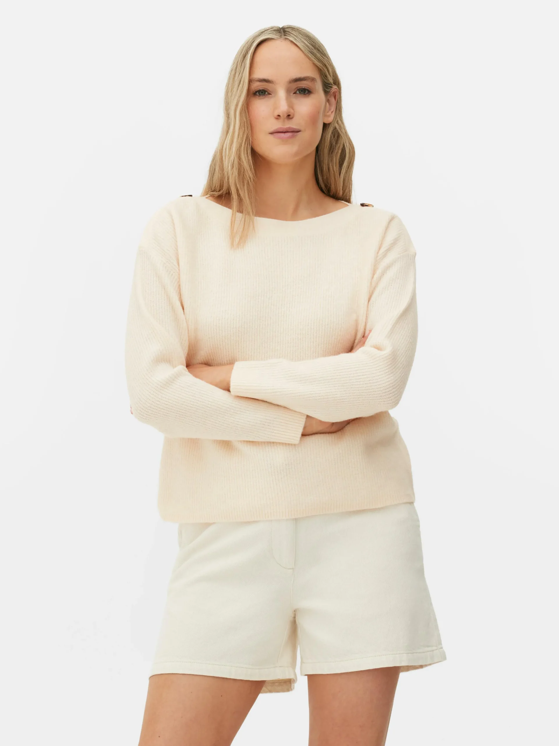 Jersey De Cuello Barco Con Botones En Los Hombros