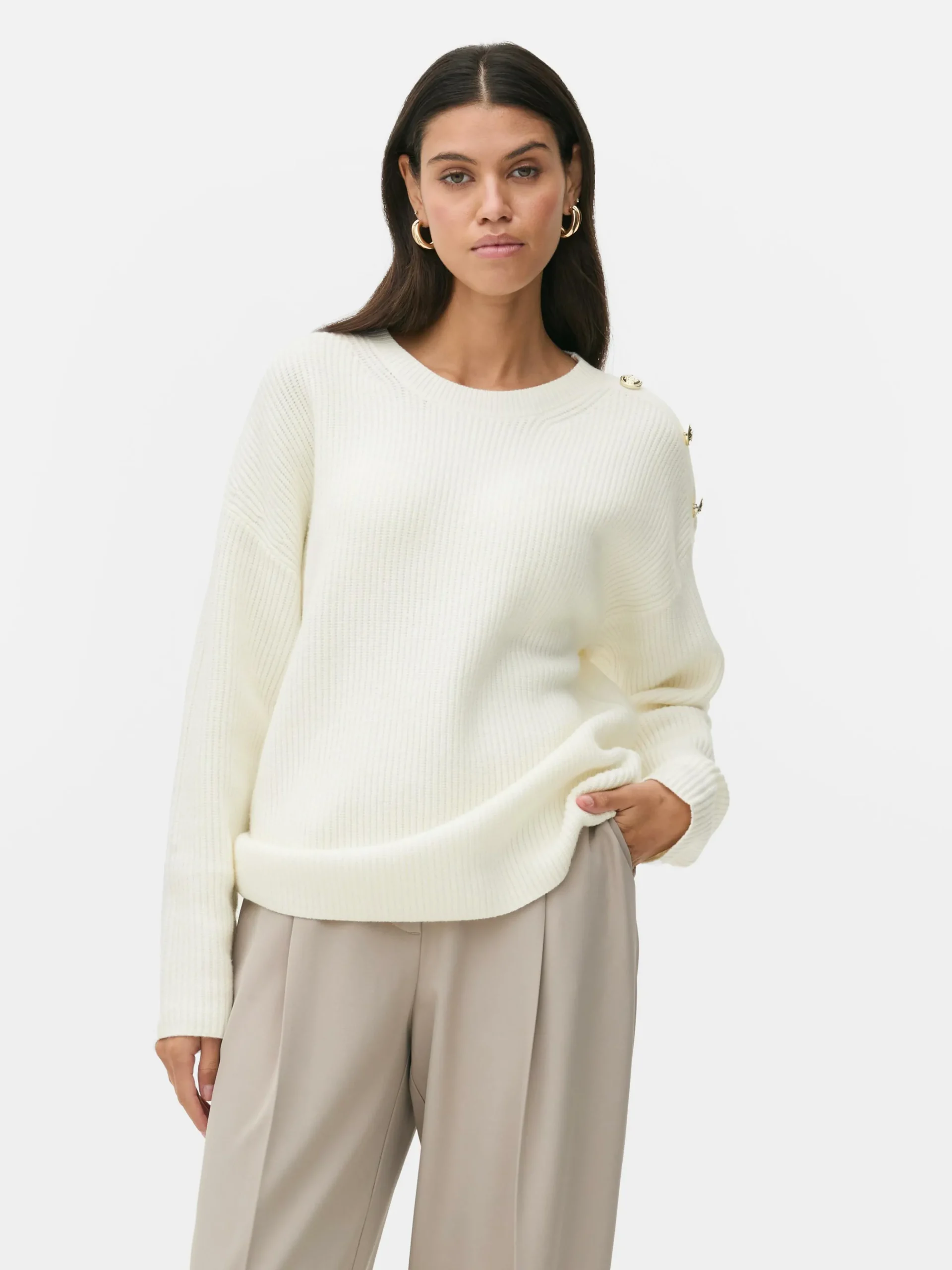 Jersey De Cuello Redondo Con Botones Decorativos