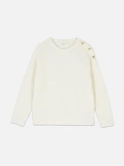 Jersey De Cuello Redondo Con Botones Decorativos