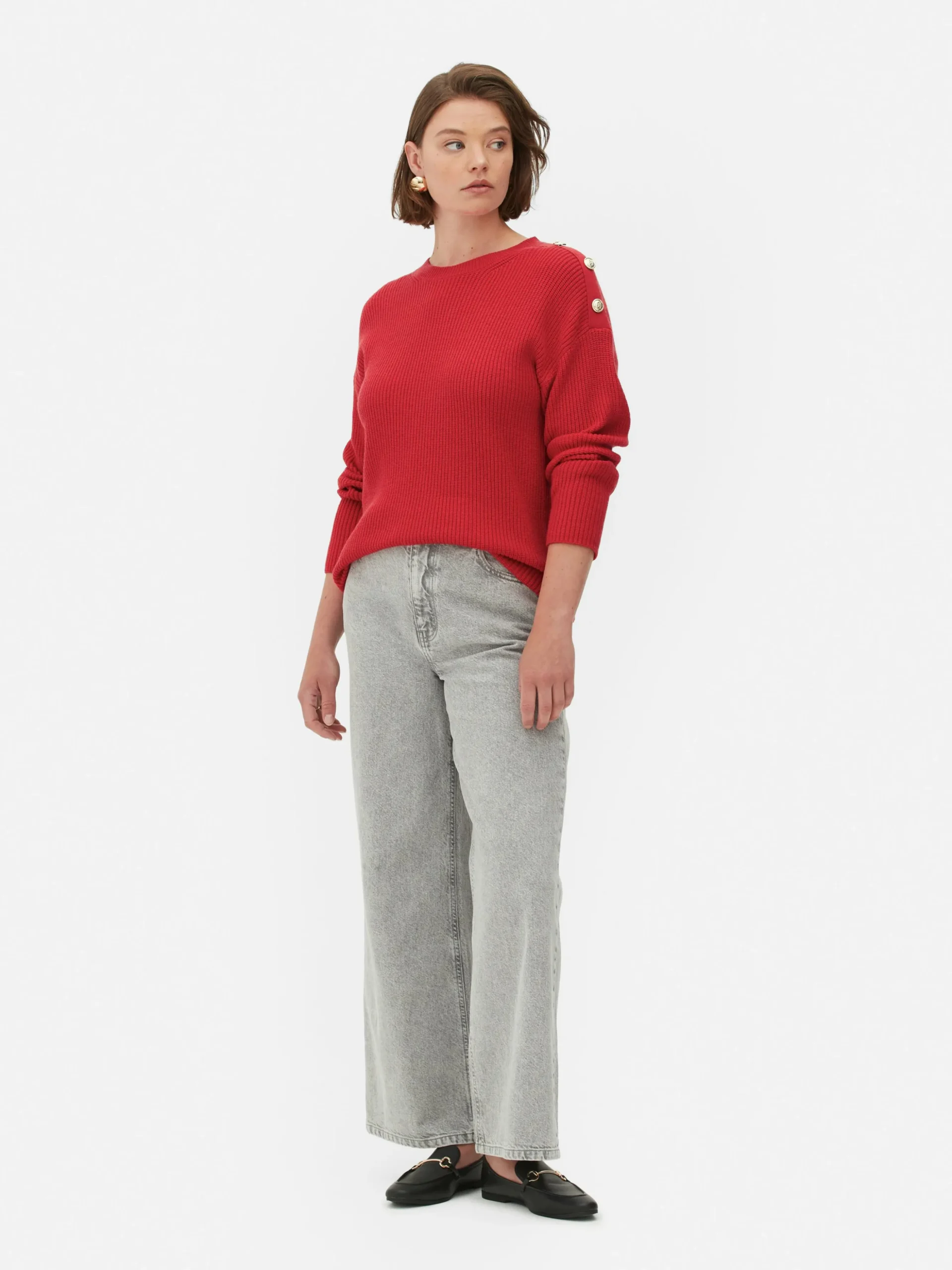 Jersey De Cuello Redondo Con Botones Decorativos