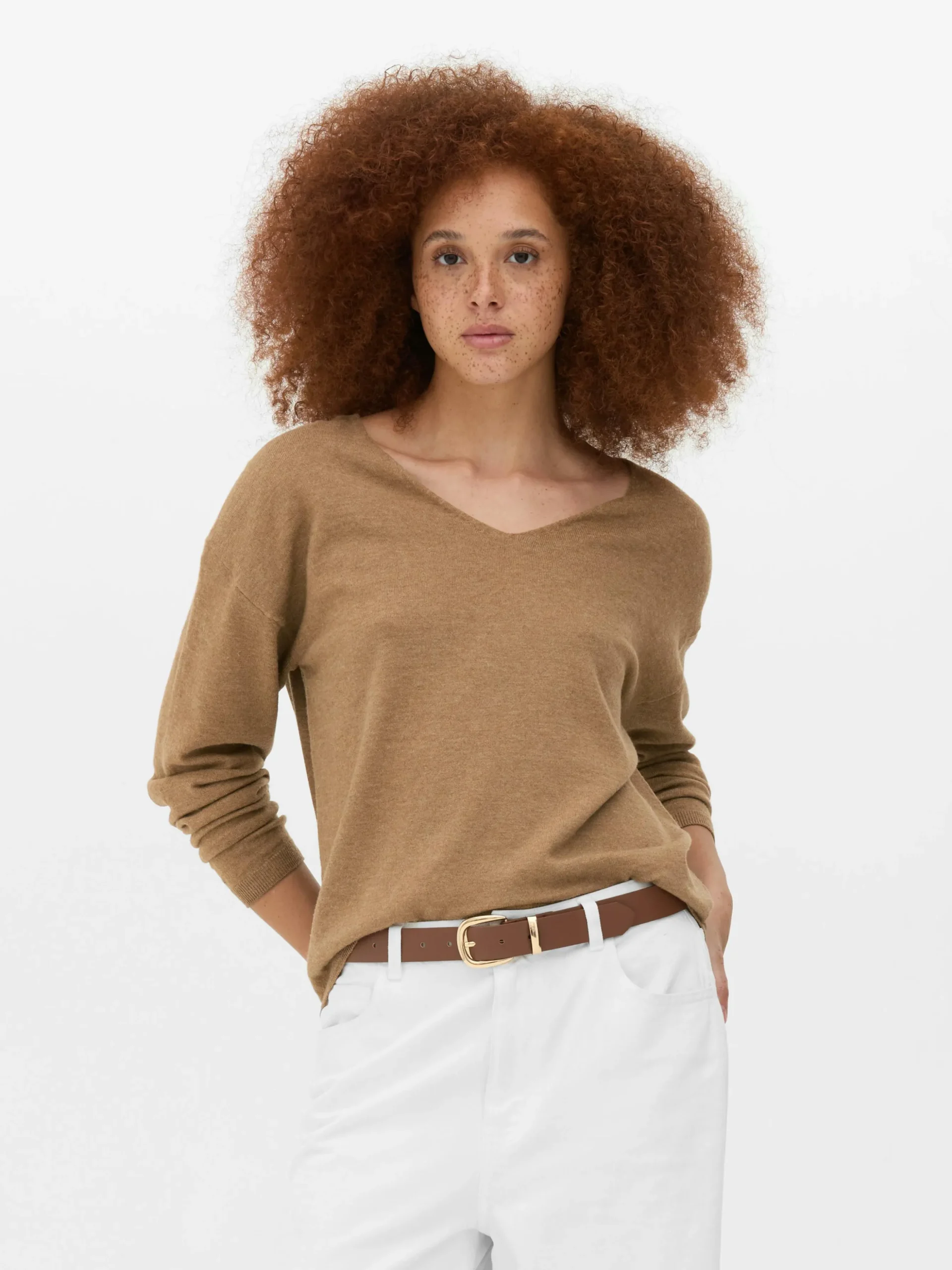 Jersey De Punto Fino Con Cuello De Pico