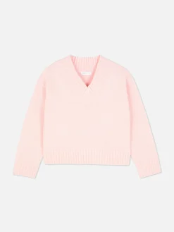 Jersey De Punto Grueso Con Cuello De Pico