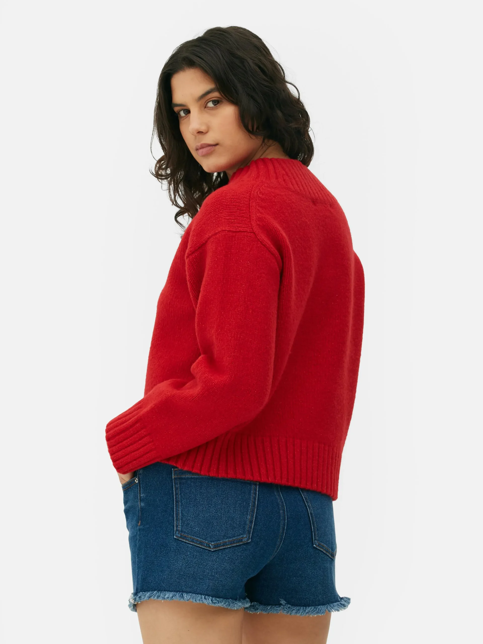 Jersey De Punto Grueso Con Cuello De Pico