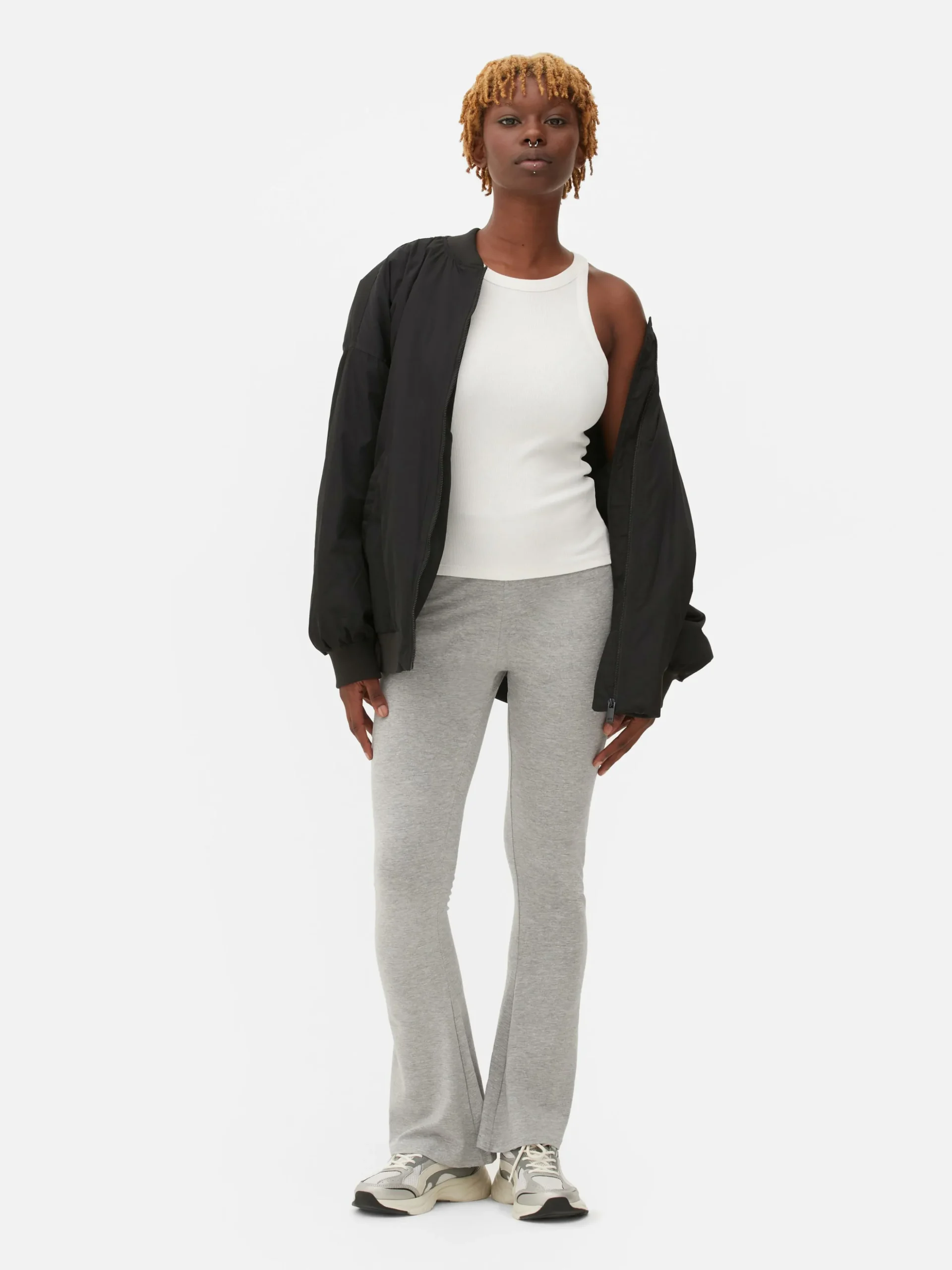 Leggings De Punto Acampanados De Talle Alto