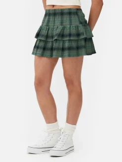 Minifalda A Capas Con Estampado A Cuadros