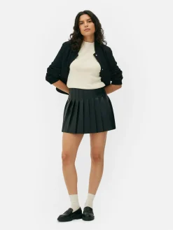 Minifalda Plisada De Piel Sintética