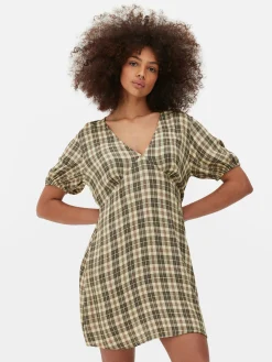 Minivestido De Cuello De Pico A Cuadros