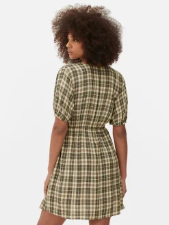 Minivestido De Cuello De Pico A Cuadros