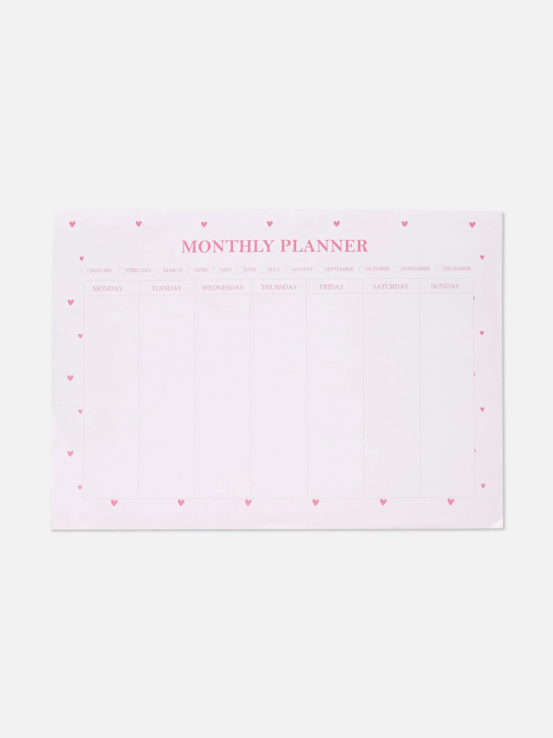 Organizador Mensual A4 Con Estampado De Corazones