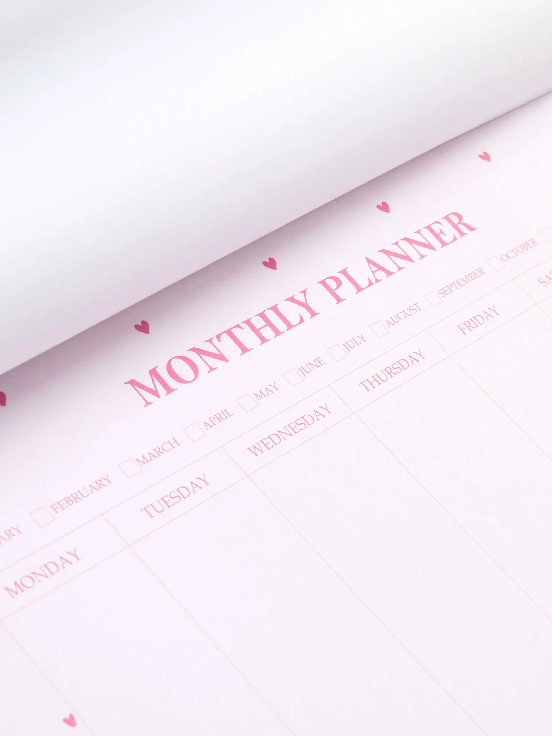 Organizador Mensual A4 Con Estampado De Corazones