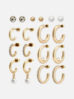 Pack De 9 Pendientes De Aro Y Botón