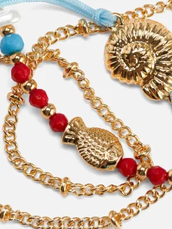 Pack De 3 Tobilleras Con Dijes De Conchas