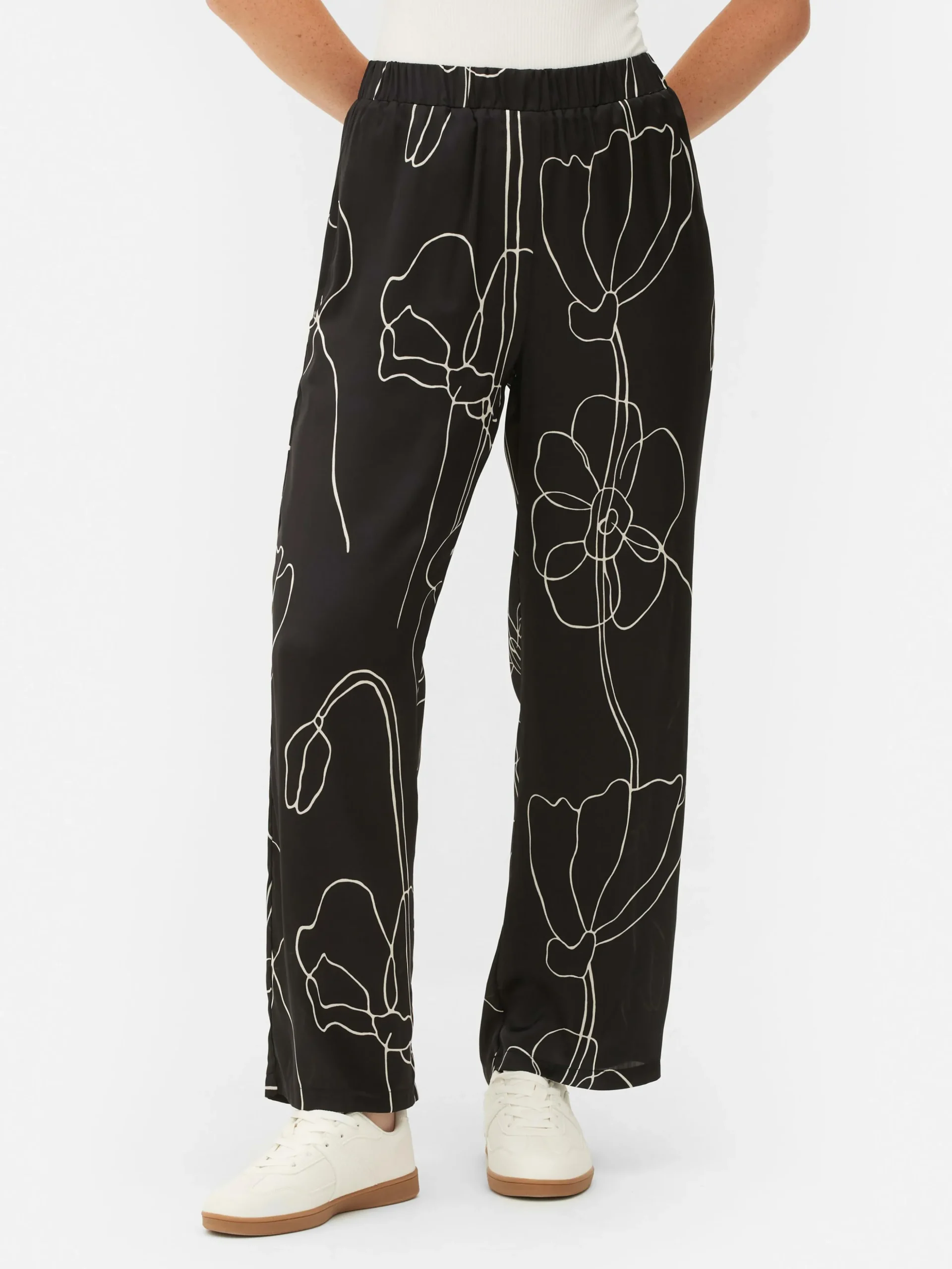 Pantalones Con Estampado Floral De Satén Combinables