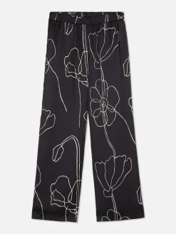 Pantalones Con Estampado Floral De Satén Combinables