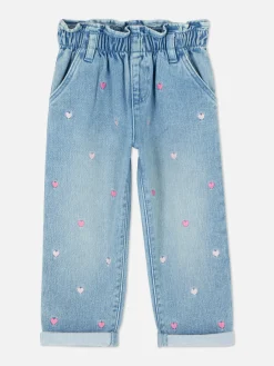 Pantalones Vaqueros Con Corazones Bordados