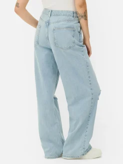 Pantalones Vaqueros De Pernera Ancha Desgastados