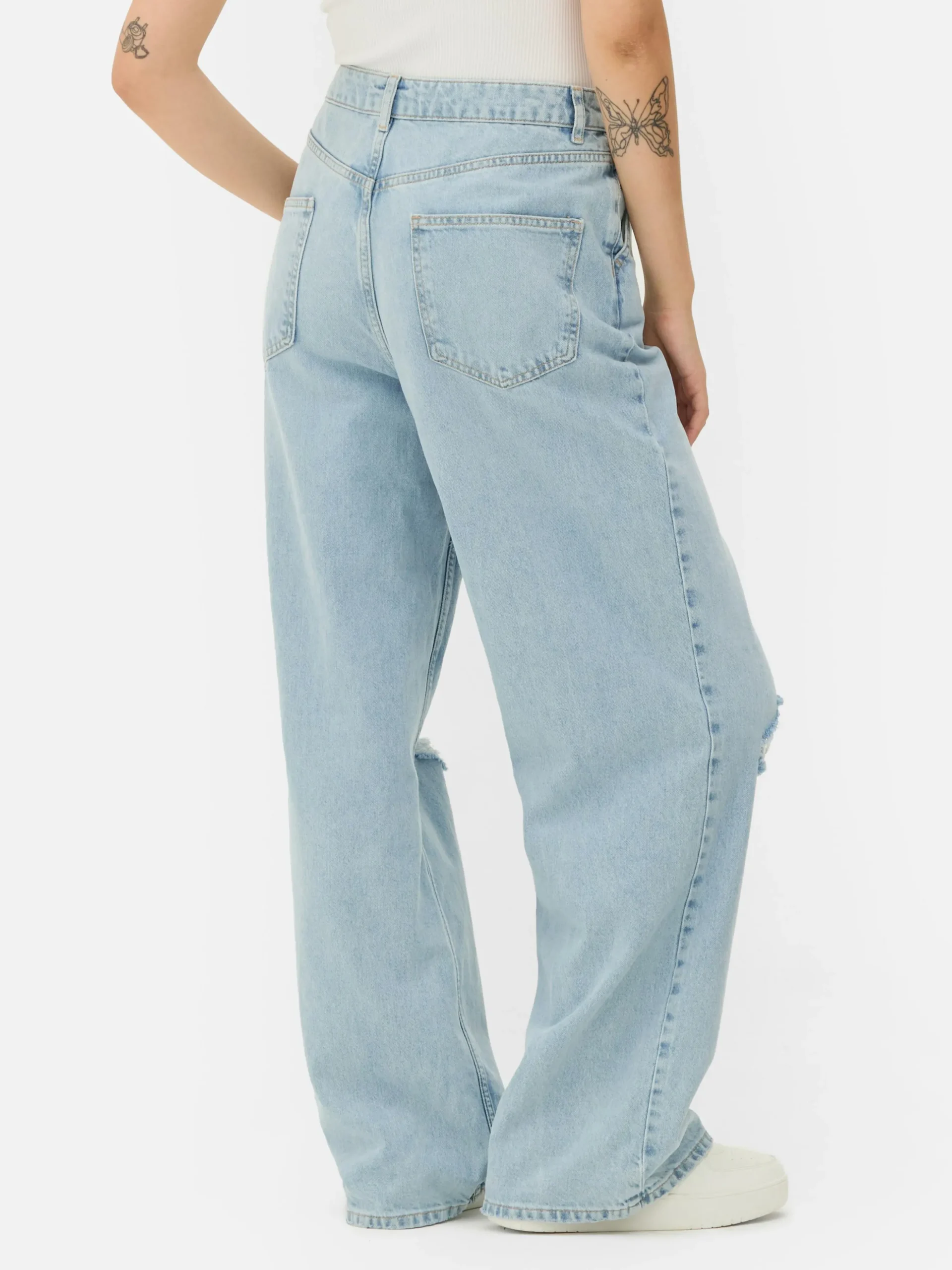 Pantalones Vaqueros De Pernera Ancha Desgastados