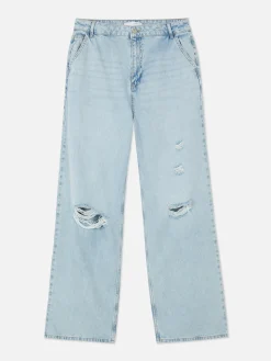 Pantalones Vaqueros De Pernera Ancha Desgastados