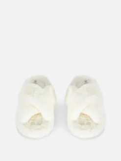 Pantuflas De Pelo Sintético Con Tiras Cruzadas