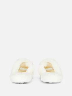 Pantuflas De Pelo Sintético Con Tiras Cruzadas