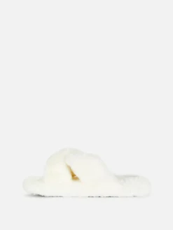 Pantuflas De Pelo Sintético Con Tiras Cruzadas