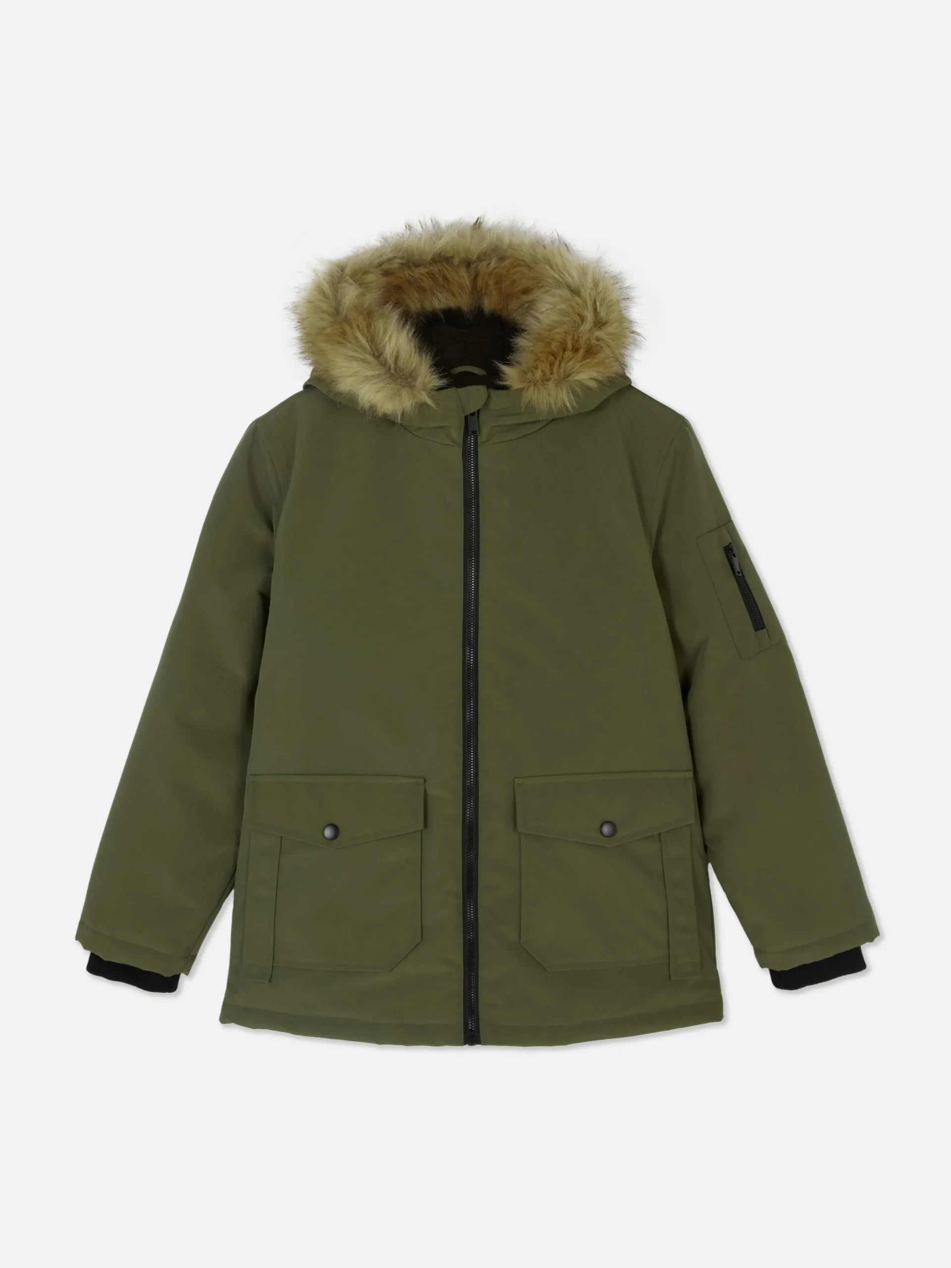 Parka Con Capucha Y Pelo Sintético