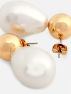 Pendientes Largos De Perlas Sintéticas