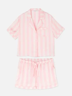 Pijama Con Camisa Y Pantalones Cortos De Satén