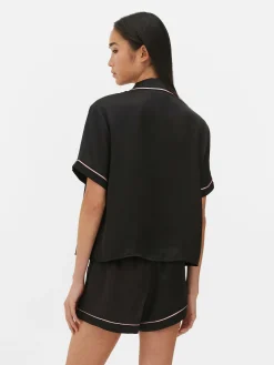 Pijama Con Camisa Y Pantalón Corto De Satén