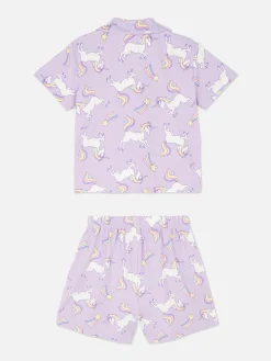 Pijama Con Camisa Y Pantalón Corto De Unicornios