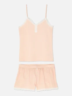 Pijama Corto De Tirantes Con Ribetes De Encaje