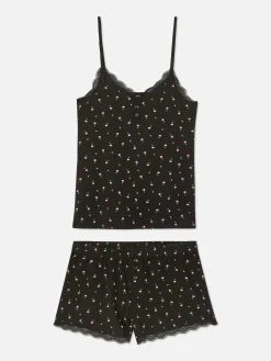 Pijama Corto De Tirantes Con Ribetes De Encaje