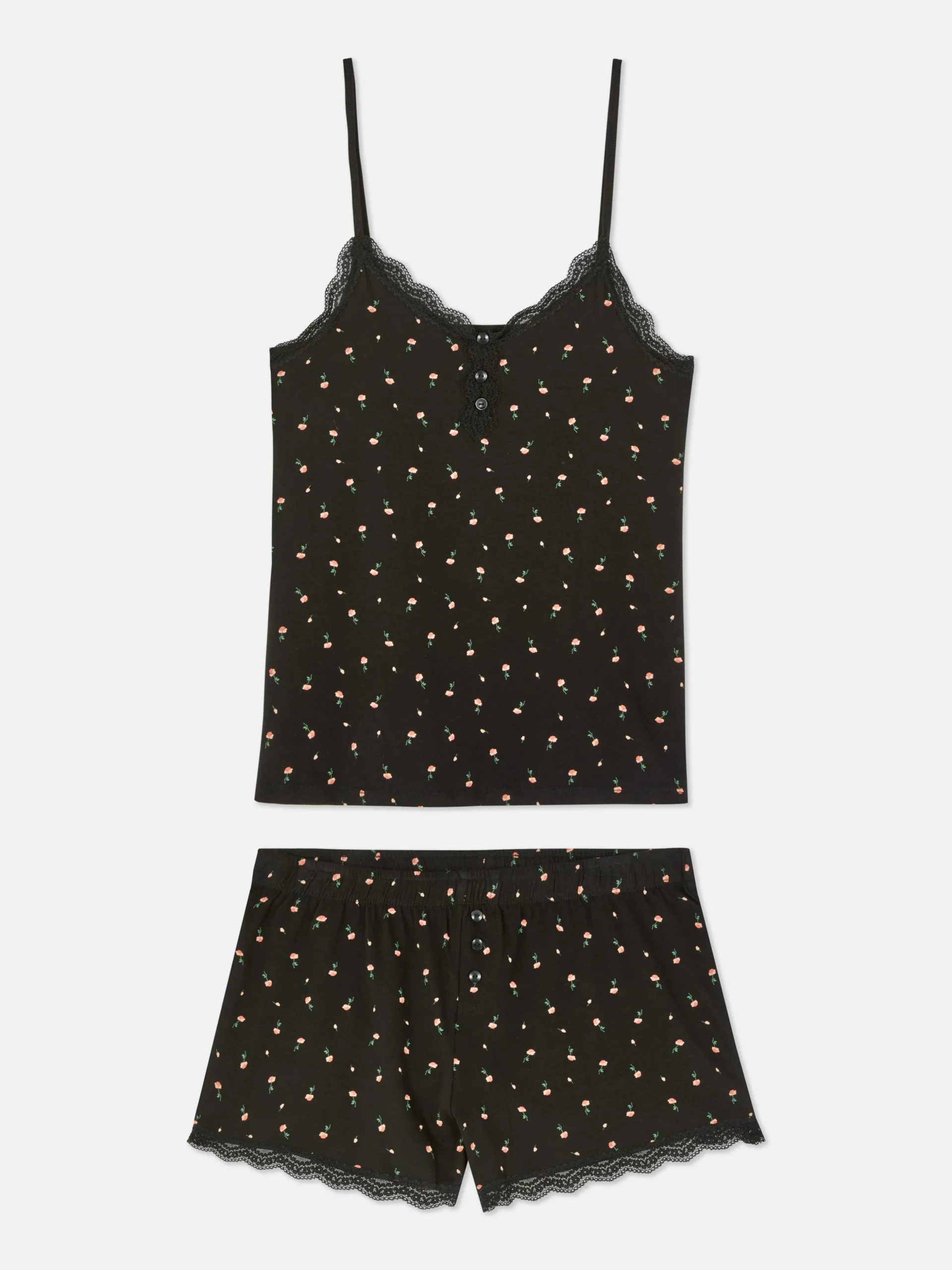 Pijama Corto De Tirantes Con Ribetes De Encaje