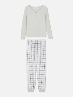 Pijama De Manga Larga Con Pantalones A Cuadros