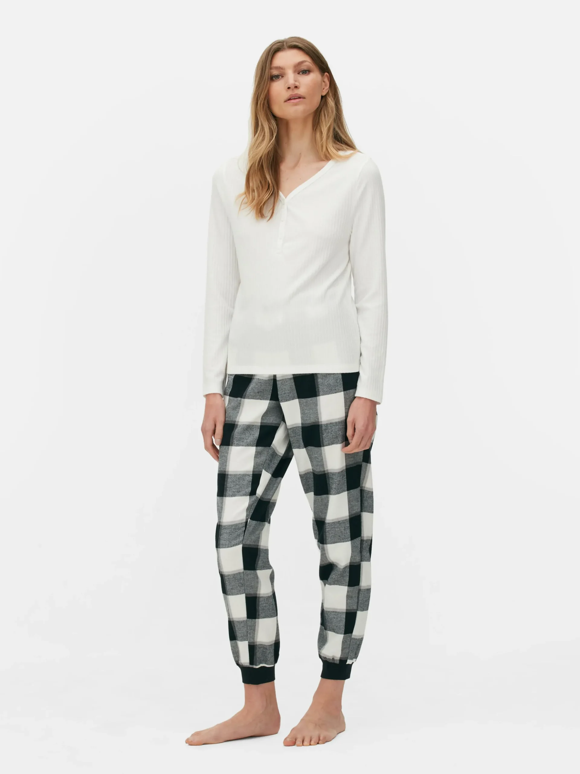 Pijama De Manga Larga Con Pantalones A Cuadros